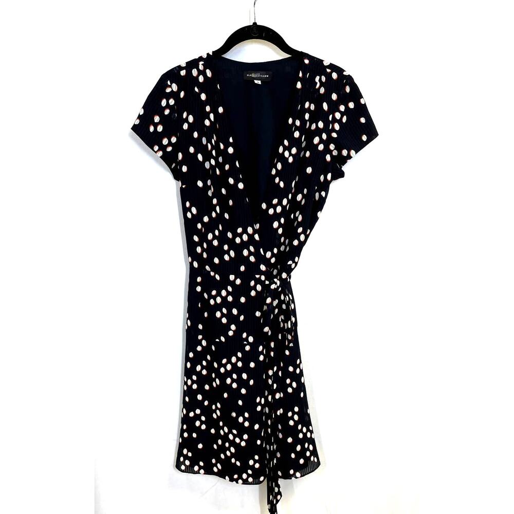 SLATE & WILLOW Polka Dot Wrap Dress Short Sleeve Work To Wear Blue Size 6